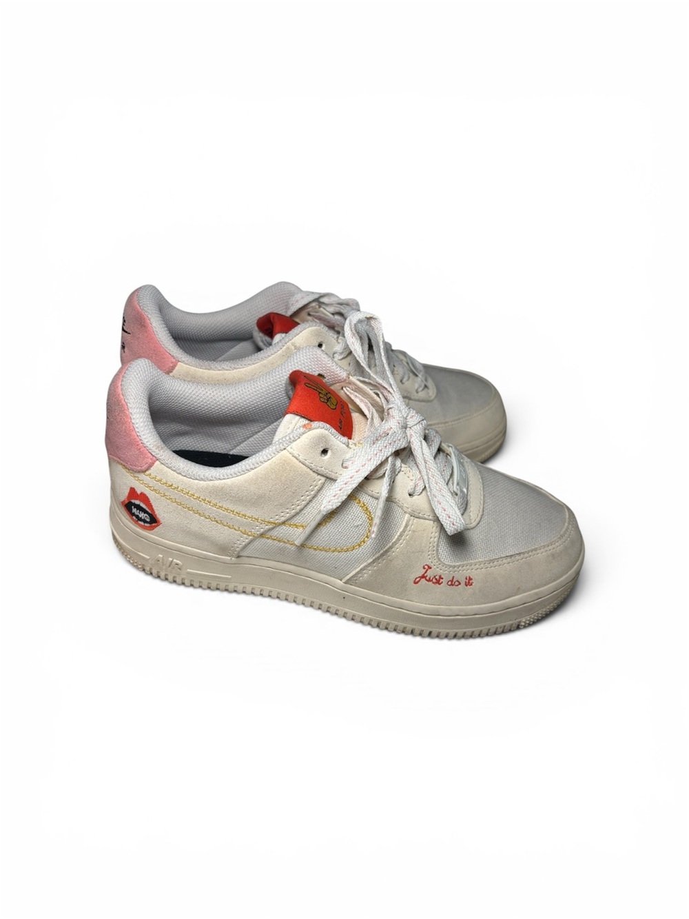 Nike White Sneakers with Pink Heel and Red Accents